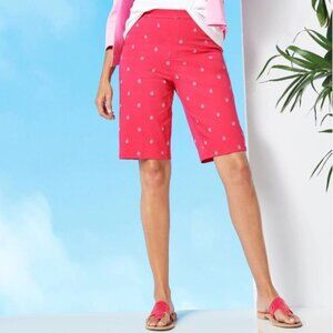 NEW Isaac Mizrahi Live! Floral Embroidered Cotton/Span Bermuda Pink Size 16
